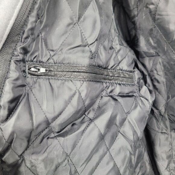 Flavor Mens Layered Pig Leather Hoodie Biker Moto  Jacket M Black Gray Removable - Picture 15 of 16